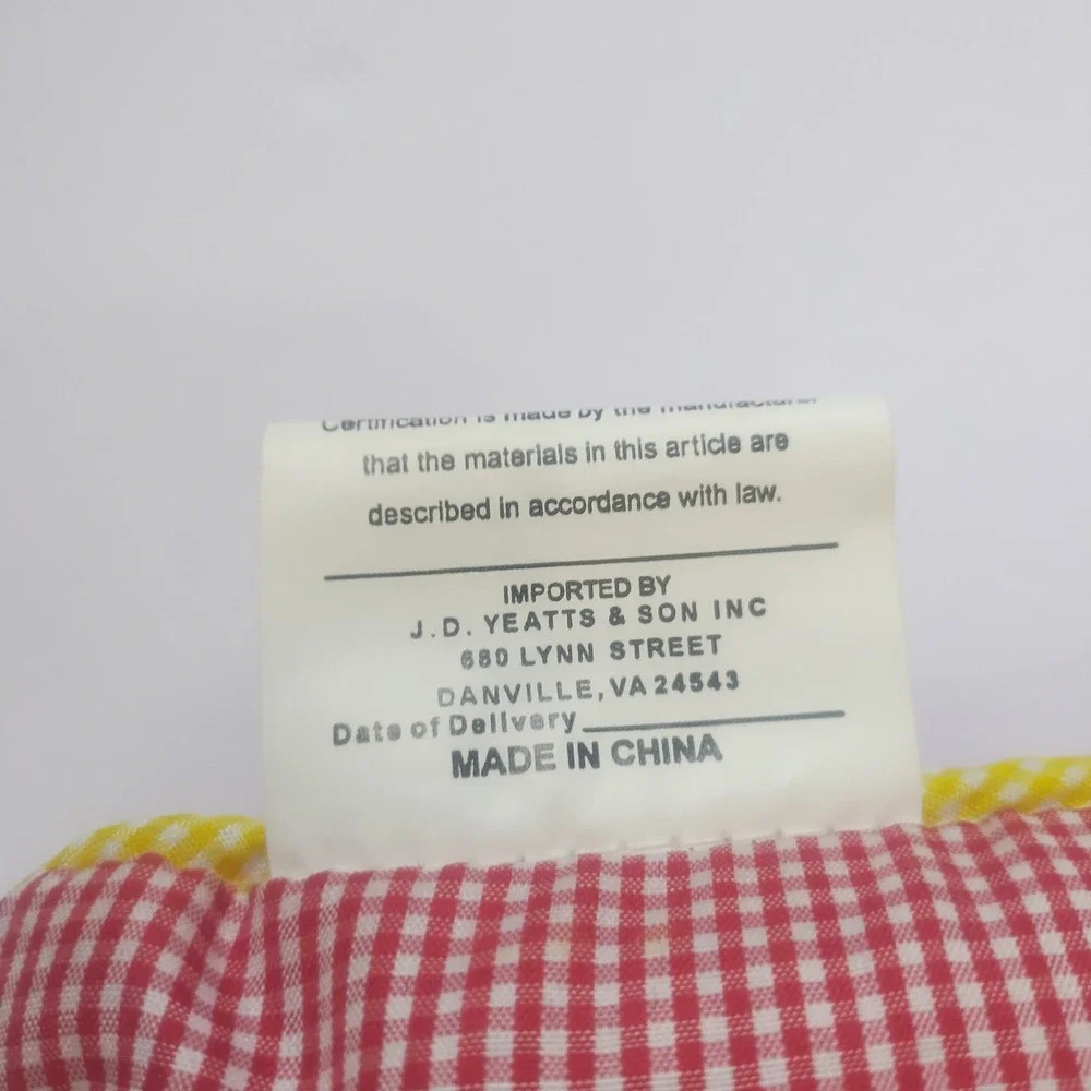 J.D. Yeatts & Son Hanging Pillow Small Red Gingham Embroidered Roses Cottagecore